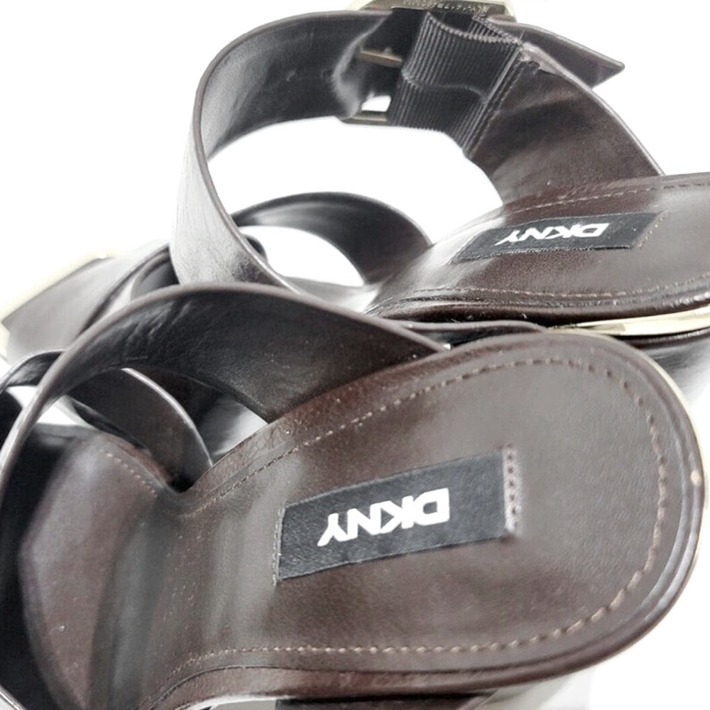 DKNY Lake Buckled Slide Leather Sandals, High Heel Platform - Picture 6 of 14